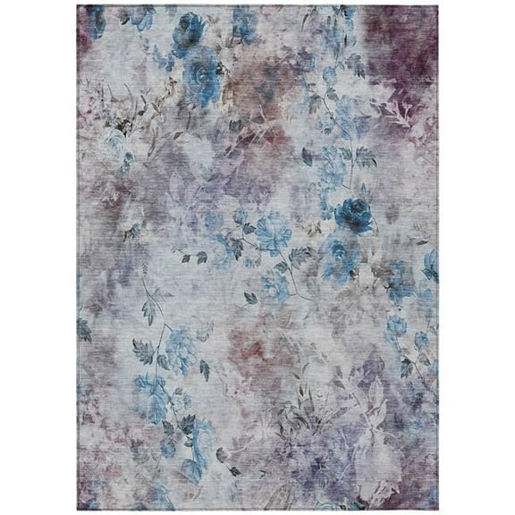 HomeRoots 583103 8 x 10 ft. Floral Washable Indoor & Outdoor Rectangle Area Rug, Navy Blue & Sky Blue