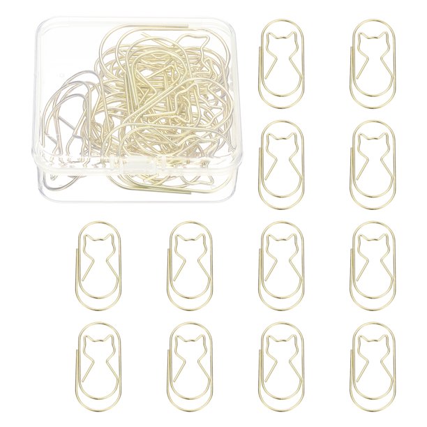 Uxcell 20 Pcs Clip de papel en forma de gato, clips metálicos pequeños y lindos para suministros de oficina, manualidades, álbum de recortes, clasificación de documentos y notas, electrochapado, oro