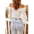 thumbnail image 1 of POGLIP Women's White Drawstring Ruched Off The Shoulder Crop Top, 1 of 6