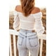 thumbnail image 1 of ABPHQTO Top corto con hombros descubiertos y cordón fruncido blanco para mujer, 1 of 5