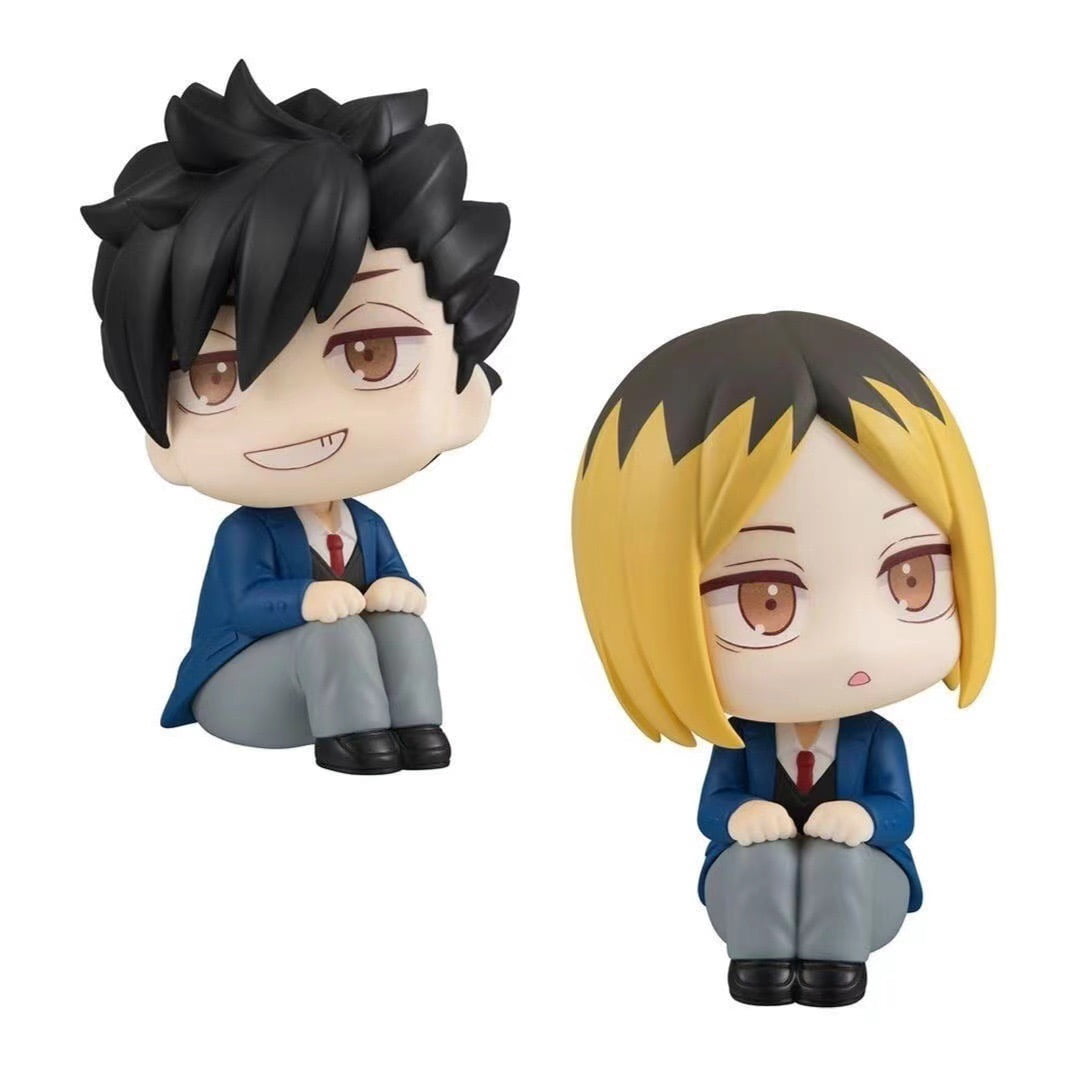 Newly Kozume Kenma Figure Tetsurou Kuroo Figure Sitting 2pc Q Version Anime Figures 10cm/3.9inch PVC Characters Cosplay Collectible Handicrafts Gifts