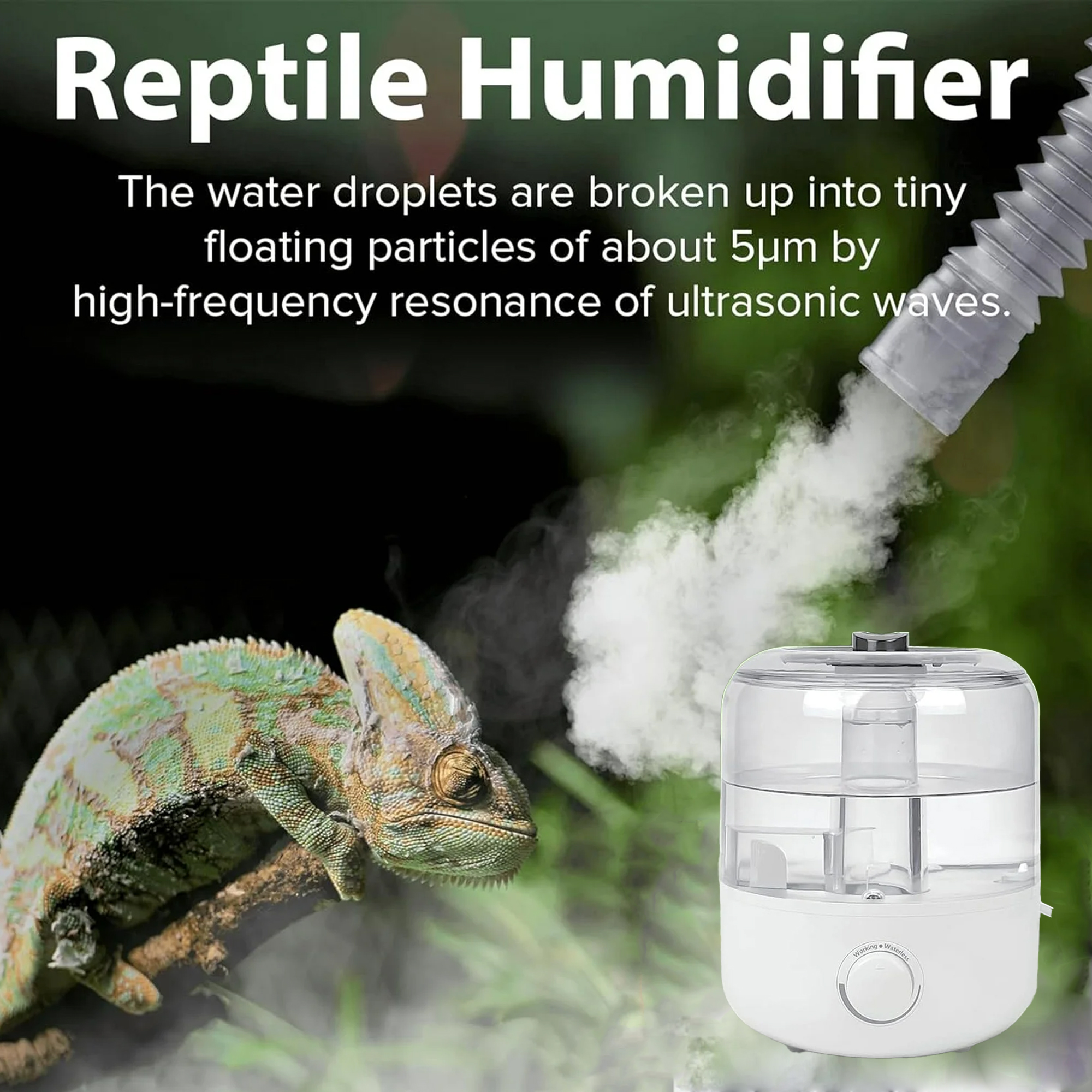 Reptile Fogger, 4L Reptile Humidifier, Top Fill Adjustable Fogger with Extension Hose, Visible Tank Reptile Humidifier for Snakes, Tortoises, Chameleons and Ball Python