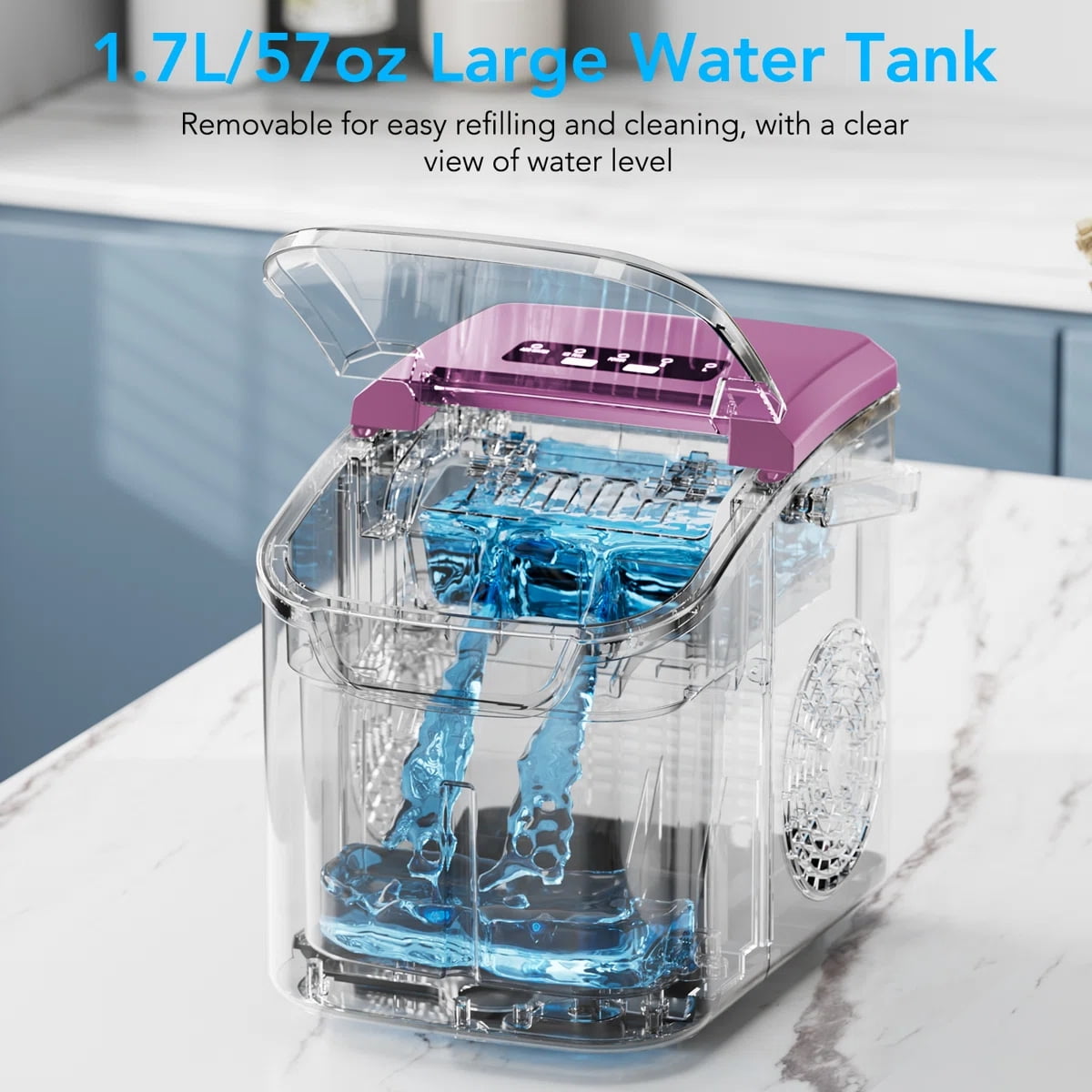 KNDKO Efficient Portable Countertop Ice Maker: Quick 8-Cube In 6 Mins, Up To 26Lb/Day, 2 Ice Sizes, Perfect For Home/Party/Travel Purple