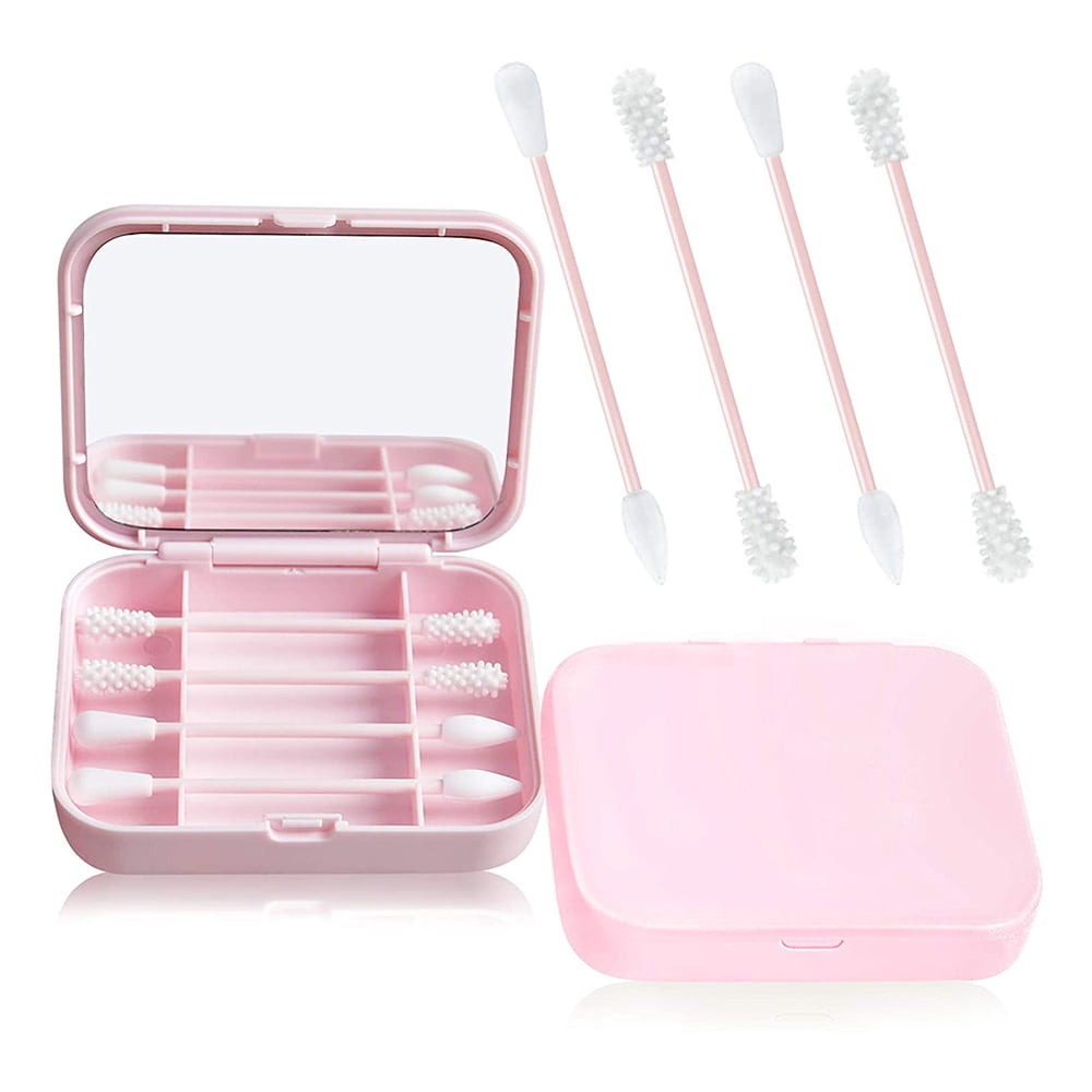 2 Cotons-tiges Réutilisables En Silicone Lavable - Boîte De Rangement, Pour Maquillage Et Oreilles