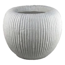 Benjara Nios Decorative Vase- Short and Wide- 17" Weathered White Resin