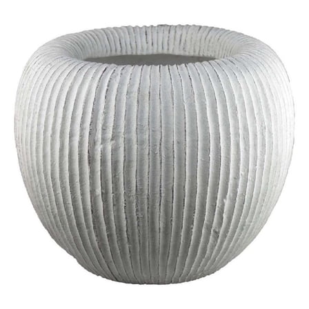 Benjara Nios Decorative Vase- Short and Wide- 17" Weathered White Resin