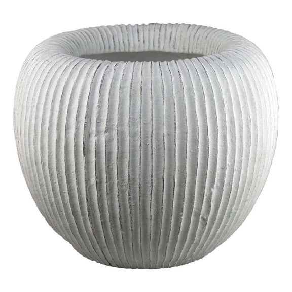 Benjara Nios Decorative Vase- Short and Wide- 17" Weathered White Resin