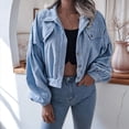 thumbnail image 4 of Chaqueta Corta de para Mujer, Otoño/Invierno, Informal, de Larga, con Botones, y Azul Denim L, 4 of 10