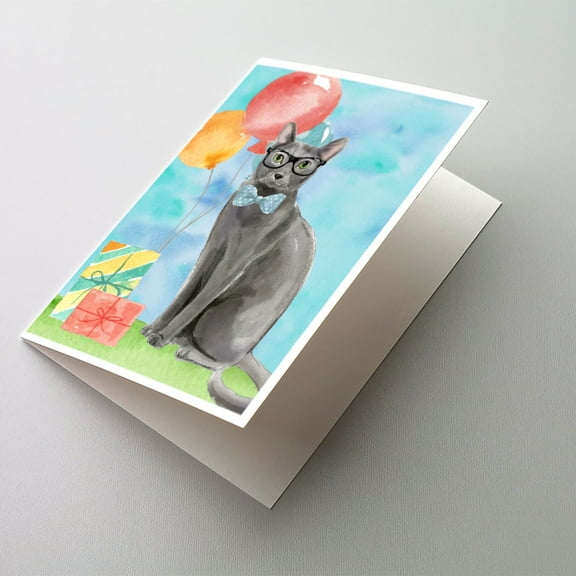 Blue Russian Happy Birthday Greeting Cards and Envelopes Pack of 8