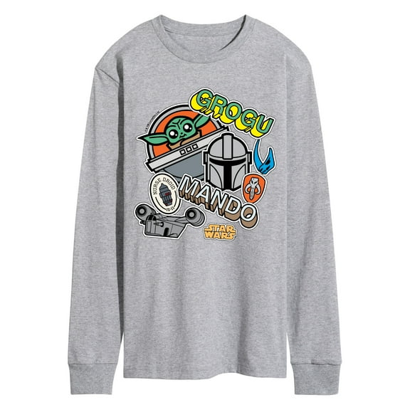 Star Wars - The Mandalorian Mando Grogu Stickers - Men's Long Sleeve Graphic T-Shirt