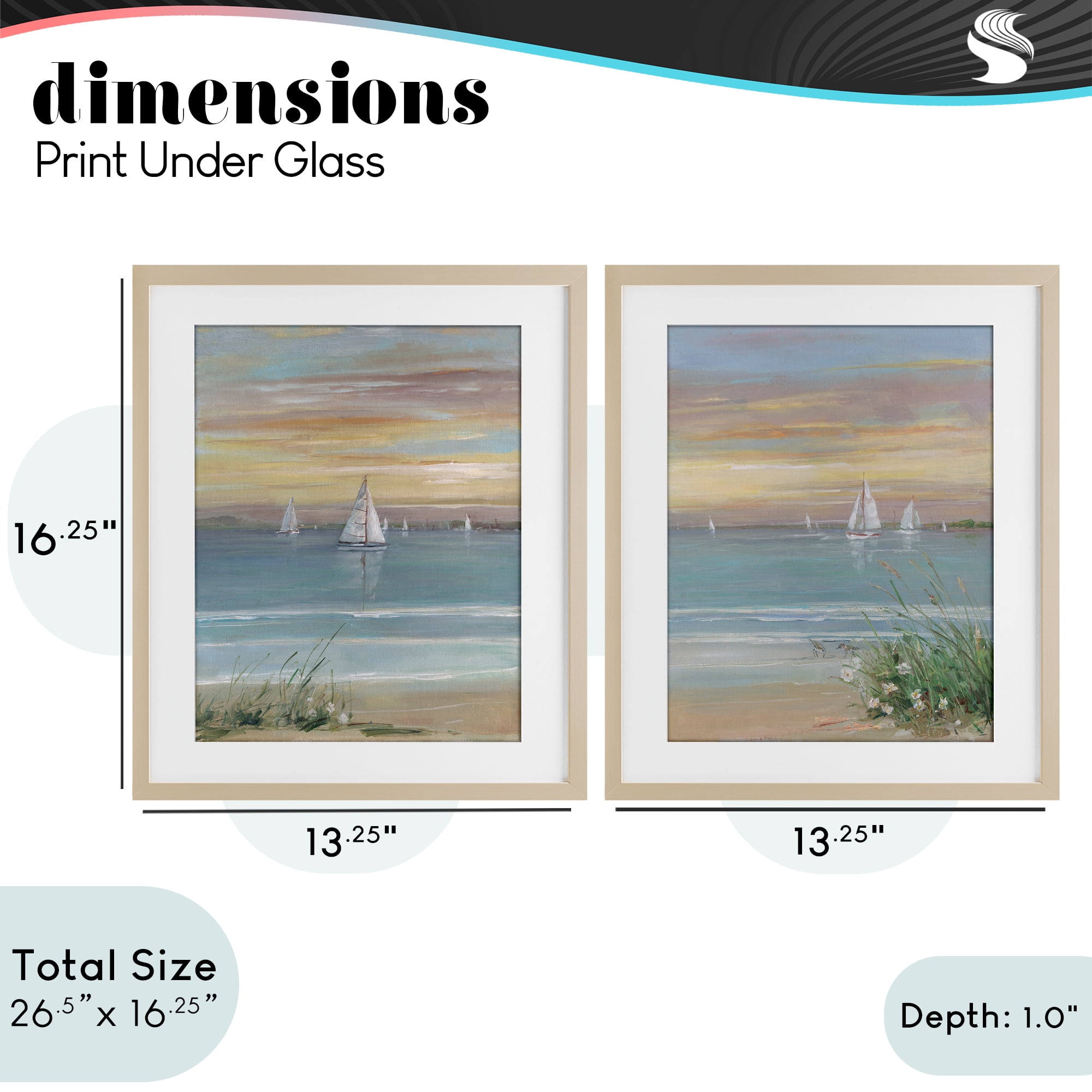 Stupell Industries Summer Shore Panorama 2 Piece Birch Framed Print Under Glass Set, design by Sally Swatland