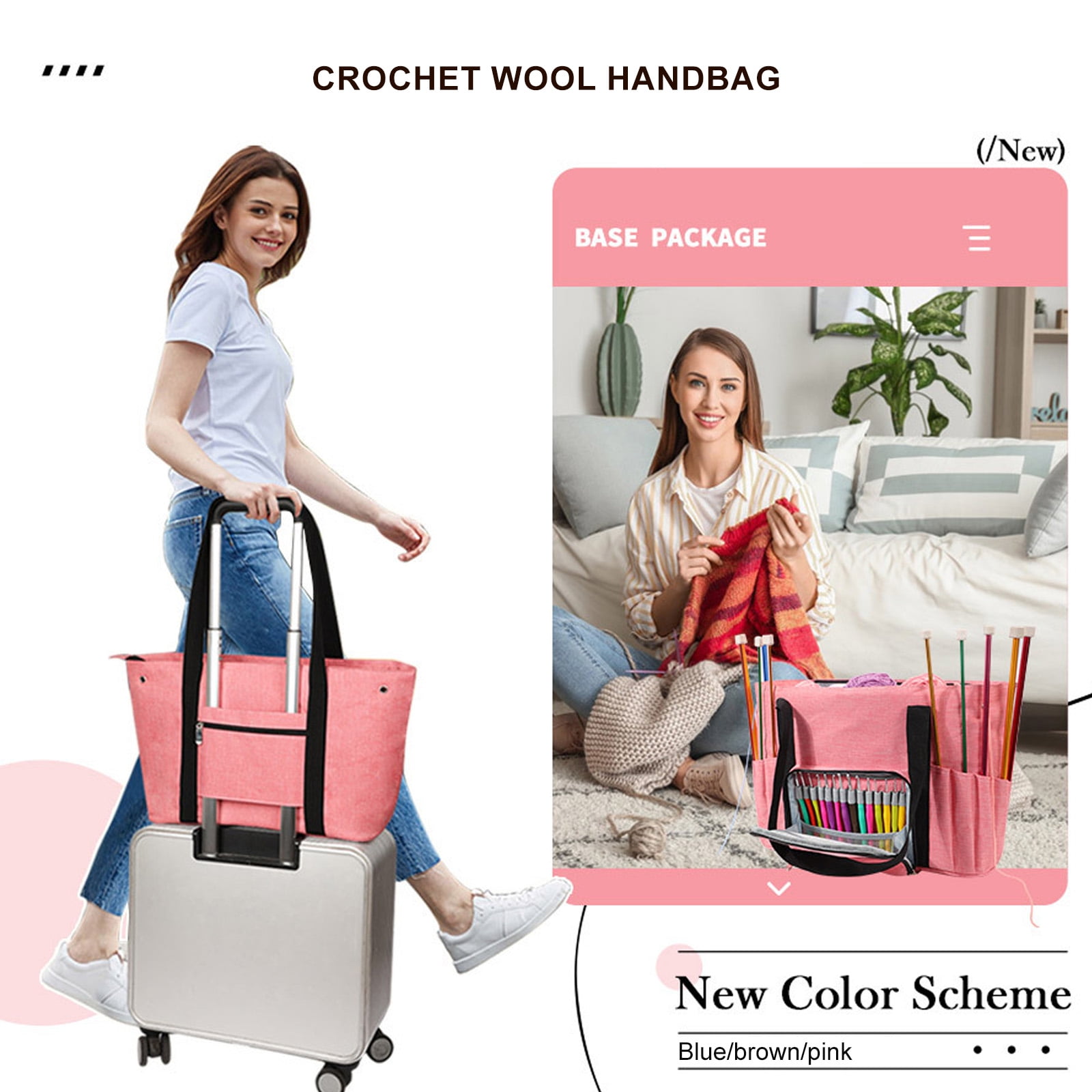 RUISINERY Crochet Bag Large Capacity Yarn Bag Crochet Storage Bag for Knitting Crocheting Organize Knitting Accessories