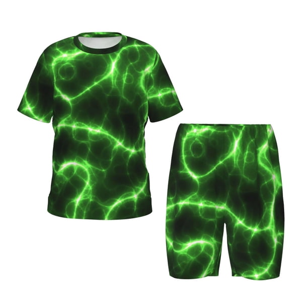 Balery Green Lightning Conjunto de Pijama Infantil de Manga Corta con Estampado – Ropa de Dormir de Algodón Suave-XX-Large