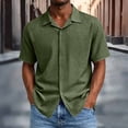 thumbnail image 2 of CBASIHI Mens Short Sleeve Button Down Shirts- Casual Summer Breathable Collared Loose Fit Business Work Wear Top Army Green Size L, 2 of 7