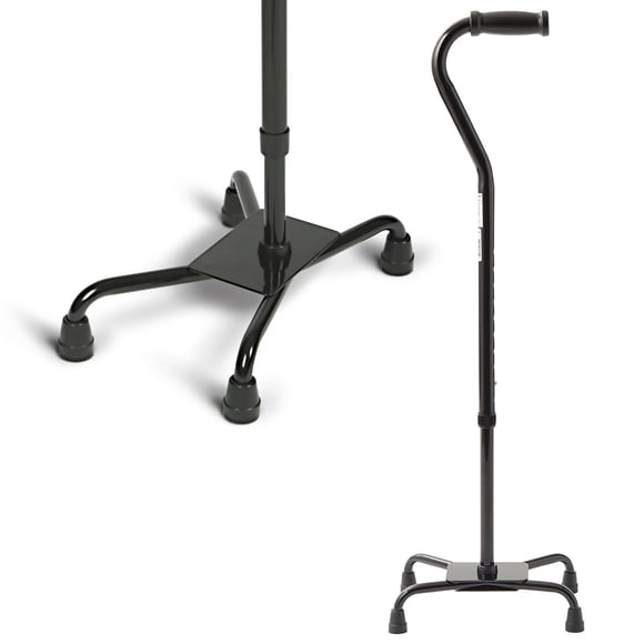 Bastón cuádruple de aluminio Medline con base grande para el equilibrio, lesiones de rodilla, recuperación de cirugía de pierna y movilidad, ayuda para caminar portátil y liviana para personas mayores