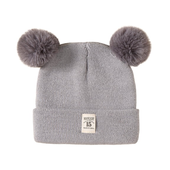 Gubotare Toddler Winter Hat Winter Hat for Kids Toddler Children, Girls Beanie with Double Pom Pom Warm Fleece Lined, Girls Accessories Knit Cap (Grey,0-36 Months)