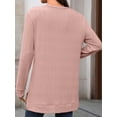 thumbnail image 2 of Mengpipi Women’s Tops Fall Spring Long Sleeve Crew Neck Textured Knit Side Slit Comfortable Casual Pullover Shirts S-2XL, 2 of 7