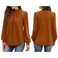 thumbnail image 2 of Camisas de Larga para Mujer, Blusas de Cuello Alto con Pliegues Delanteros, Ropa Informal Elegante para Otoño. Color Caramelo L, 2 of 5