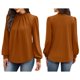 thumbnail image 2 of Camisas de Larga para Mujer, Blusas de Cuello Alto con Pliegues Delanteros, Ropa Informal Elegante para Otoño. Color Caramelo M, 2 of 5