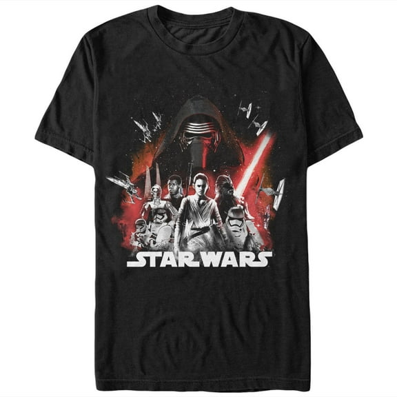 Men's Star Wars The Force Awakens Character Group Graphic Tee Black Small
