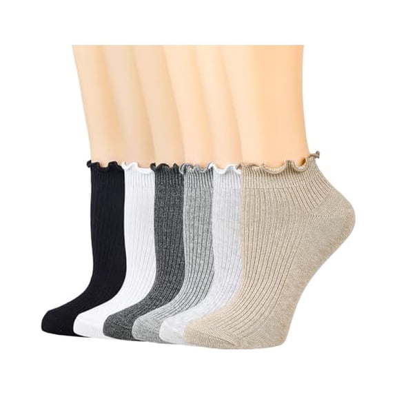 Eryueer Womens Ankle Ruffle Socks Casual Cotton Frilly Breathable Cute Knit Lettuce Trim No Show Socks 6 Pack