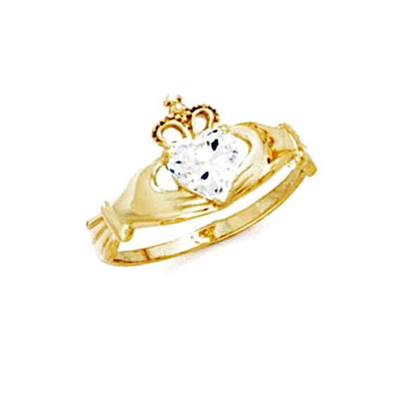 14k Solid Gold Love Heart White Irish Claddagh Celtic Trinity Knot Ring Size 7.0 Statement Ring for Women