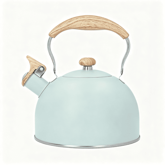 BPPEG 2.5L Stovetop Boiling Water Whistling Kettle Stainless Steel Teapot with Cool Grip Wood Pattern Folding Handle 2.64 Quarts Stovetop Tea Kettle Green