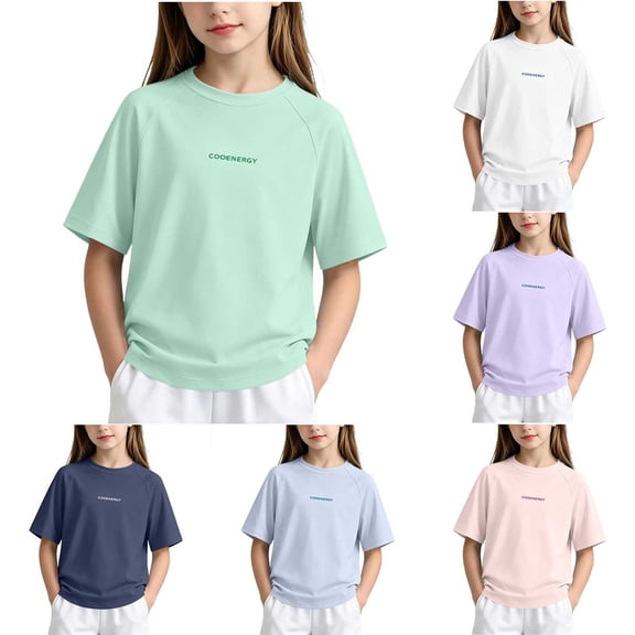 Piuwrlz Summer Short T Shirts for Girls Short Tops Crew Neck T-Shirts Blue Size 7-8 Years