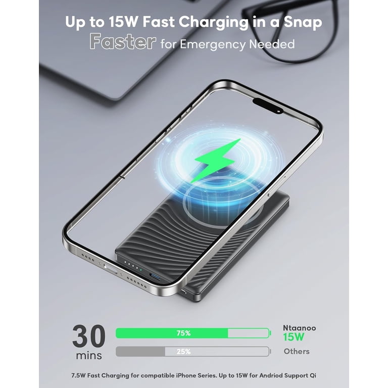 Black Friday Deals 2025 Kuulaa 10000mAh Magnetic Power Bank - Ultra Slim 0.41\" Magsafe Wireless Battery Pack Charger With Stand, 20W PD USB-C Output Fast Charging For IPhone 16/15/14/13/12 & Android