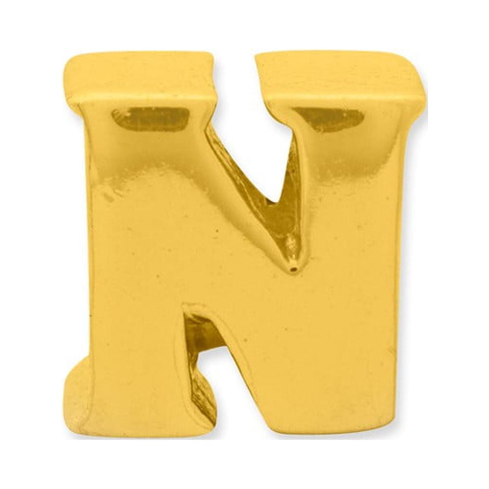 925 Sterling Silver Gold-plated Reflections Letter N Bead; for Adults and Teens; for Women and Men