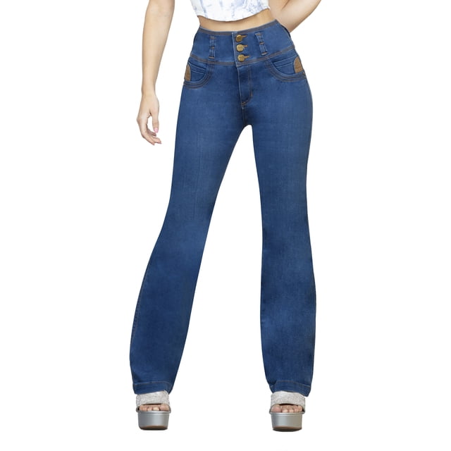 Pantalón Mujer Colombiano Mezclilla Jns Dama Push Up Recto