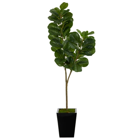 Nearly Natural 68" Fiddle Leaf Fig Artificial Tree in Black Metal Planter