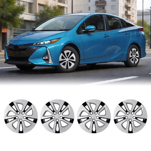 4 Pack 15" Hubcaps for 2016-2022 Toyota Prius,Wheel Rims Cover for 2017-2022 Toyota Prius Prime,2020-2024 Toyota Corolla Hybrid Compatible with Alloy Wheels,Silver Lacquer & Black Lacquer