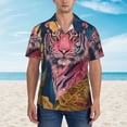 thumbnail image 2 of Fotbe Pink Tiger Gold Leaves Hawaiian Shirt for Men Unisex Summer Beach Casual Short Sleeve Cotton Linen Button Down Shirts-X-Large, 2 of 5