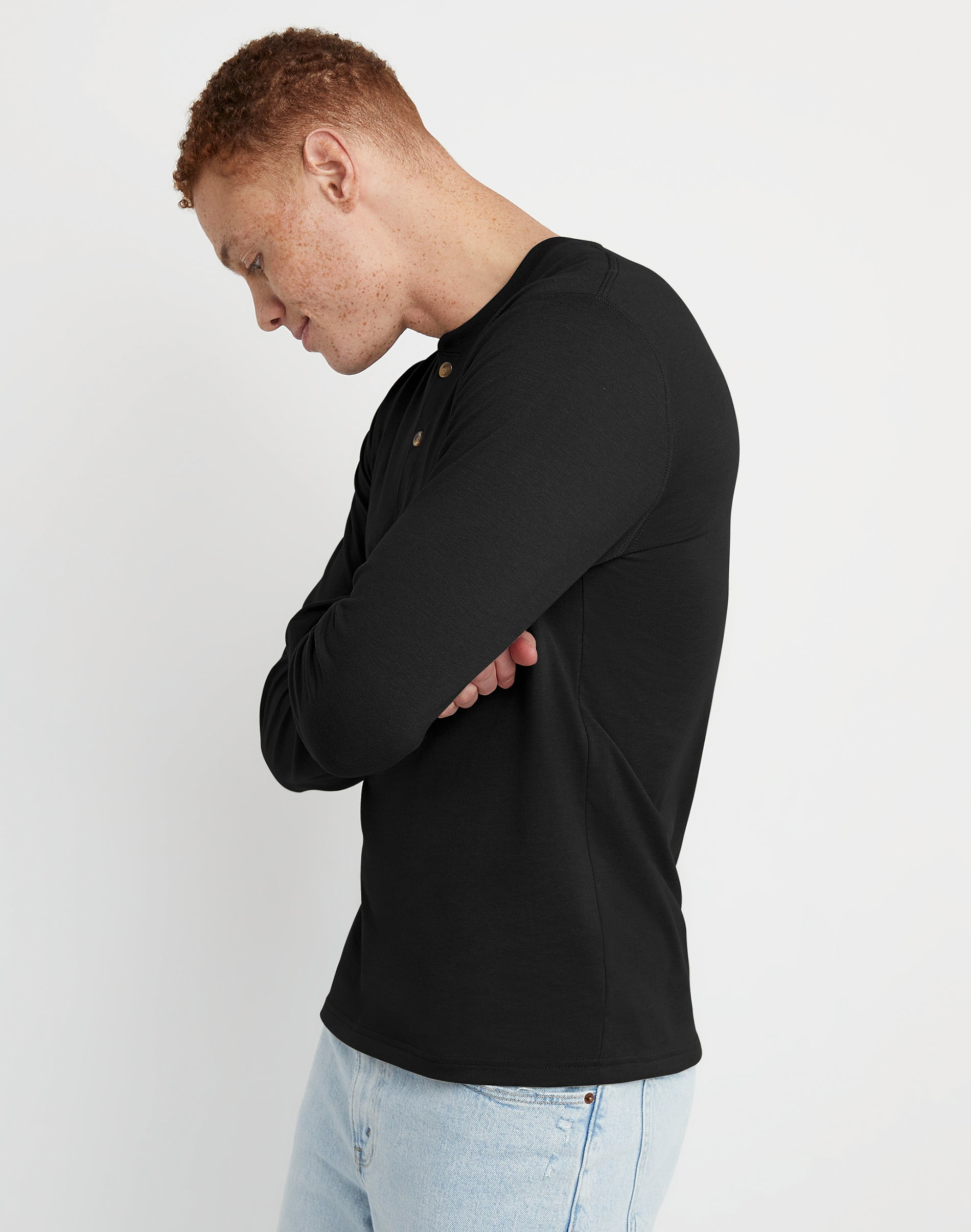 Hanes Originals Mens Ringspun Cotton Three Button Long Sleeve Henley Shirt, Sizes S-3XL