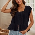 thumbnail image 3 of Cute T Shirts for Women Summer Casual Short Sleeve Lightweight Square Neck Lace Top, 3 of 6