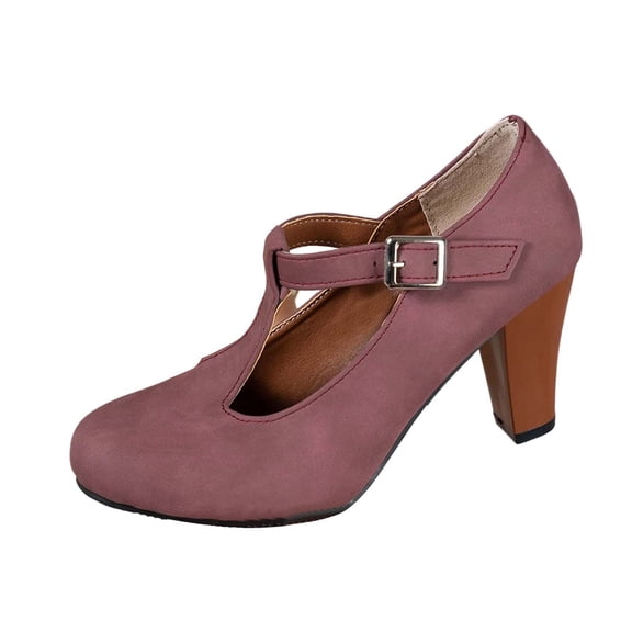 IWRICH Women's High Heel Mary Jane Shoes Round Closed Toe Ankle Buckle Strap Pumps Dressy Sandals 10
