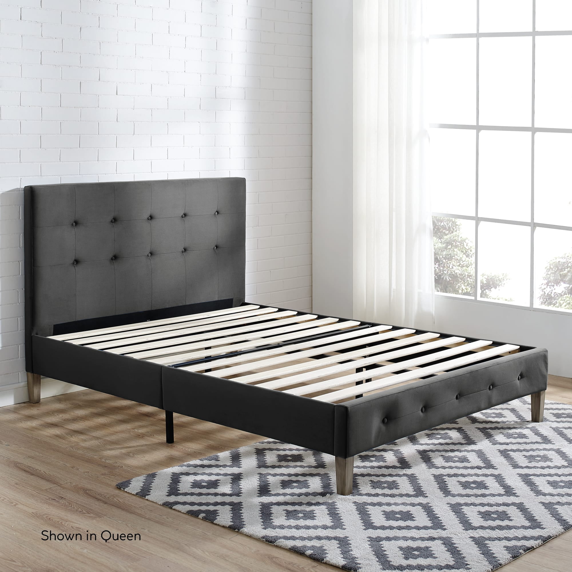 DeCoro Seattle Modern Tufted Upholstered Platform Bed | Headboard and Wood Frame with Wood Slat Support, King, Antonio Mid Night
