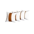 thumbnail image 2 of Set of 4 White and Center Brown Faux Leather Pillow Covers, 2 of 2