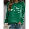 thumbnail image 3 of Sudadera de manga larga con estampado de letras y cuello redondo para mujer, color verde, L, 3 of 5