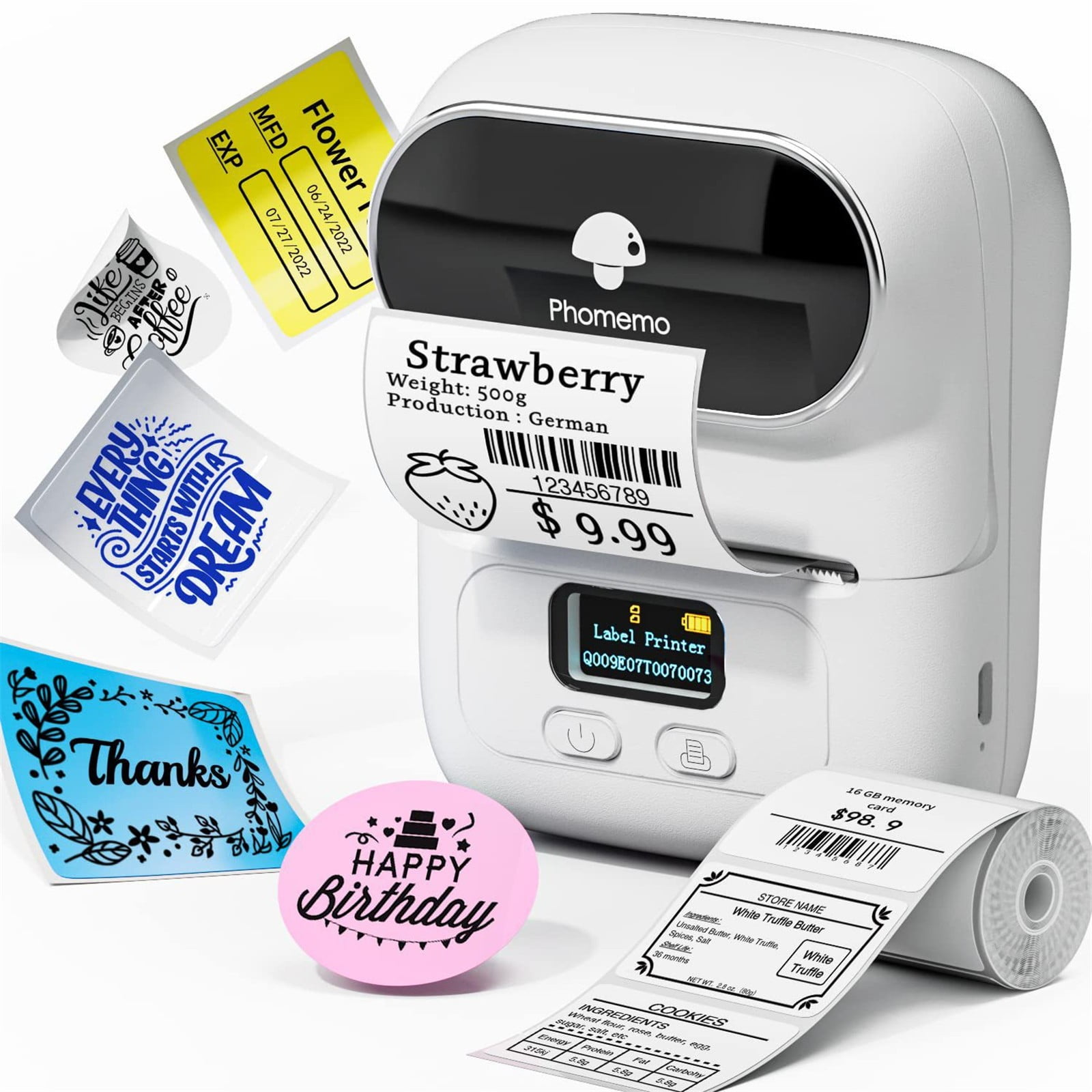 Feng Shui Import Bluetooth Thermal Label Maker for Small Business,2 Inch Wireless Barcode Label Printer for Home,Portable Inkless Label Machine for Address And Logo