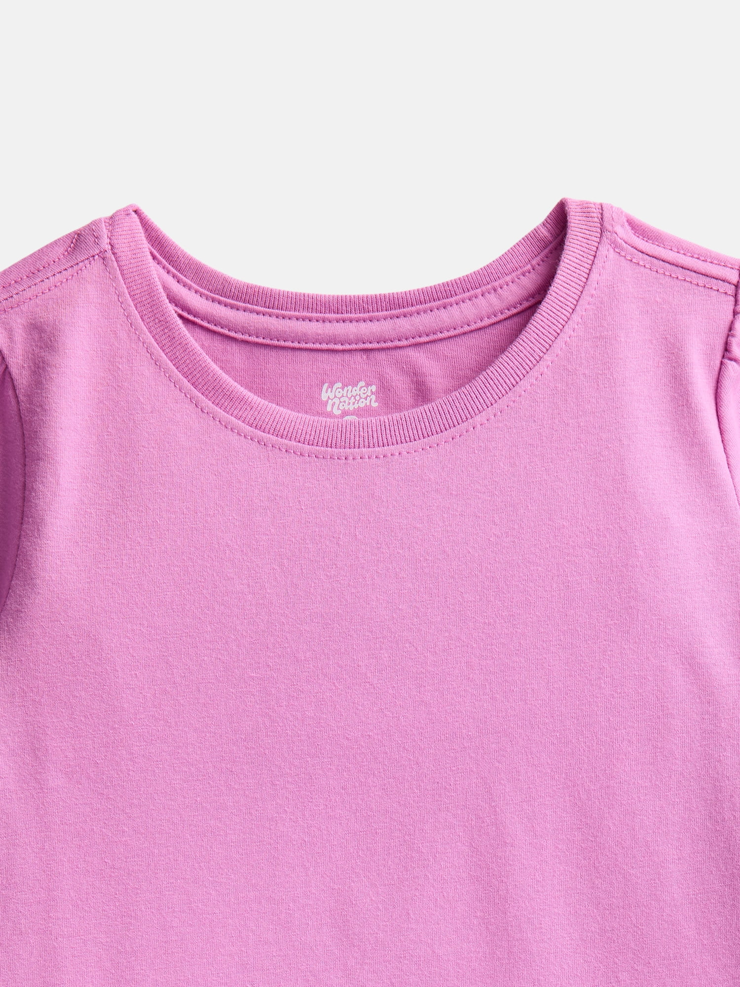 Wonder Nation Baby and Toddler Girls Tee with Short Puff Sleeves, Sizes 0M–5T