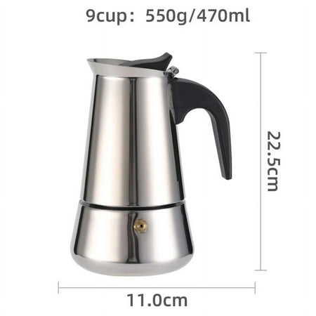 

Coffee Maker Pot Moka Coffee Maker Stainless Steel 2/Mocha Espresso Latte Stovetop Filter Coffee Pot for Kitchen-Option 9CUP-470ML