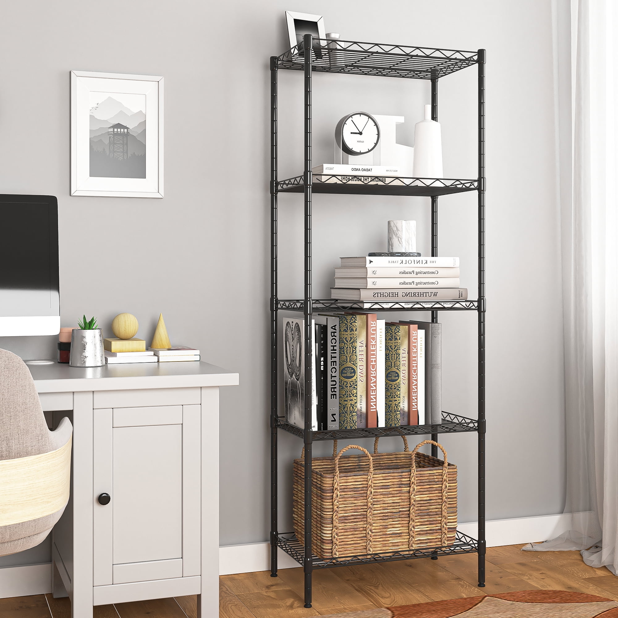 YYAo 5 Tier Wire Shelving, 59.06" Metal Display Shelf for Kitchen, Adjustable Black Plant Shelf Rack YYAo 5 Tier Wire Shelving, 59.06" Metal Display Shelf for Kitchen, Adjustable Black Plant Shelf Rack