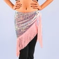 thumbnail image 2 of KHONTS Women's Sparkly Fringed Wrap Skirt Tie Side Sequins Tassel Scarf Waist Towel for Belly Dance Festival Rave Party Pink One Size, 2 of 6