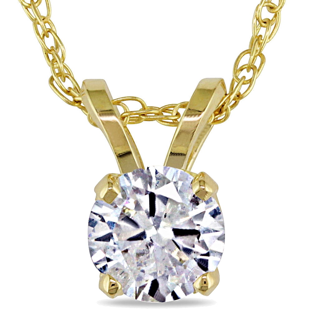 1 2ct Solitaire Round Diamond Pendant 14K Yellow Gold (I2-I3) by Pompeii3