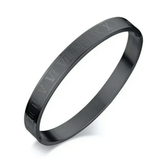Silver/Gold/Black Bangle Roman Numerals Men's 8MM Stainless Steel Bracelet 18CM