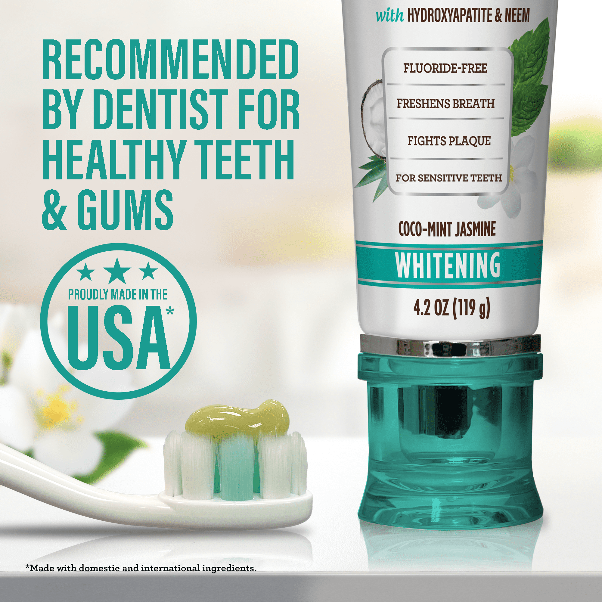 GuruNanda Fluoride-Free Whitening Toothpaste With 5% Hydroxyapatite and Neem - 4 Pack