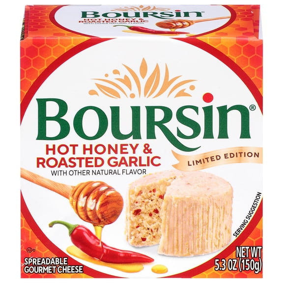 Boursin® Hot Honey & Roasted Garlic Gourmet Spreadable Cheese 5.3oz,  Foil Wrapped Puck, Refrigerated, Box