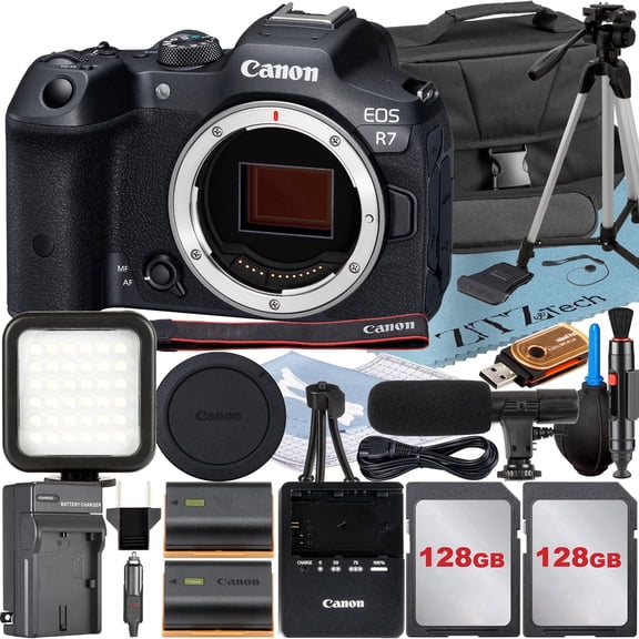 Canon EOS R7 Mirrorless Camera (Body) with 2 Pack 128GB Memory Card   Case   ZeeTech Accessory (International Version)